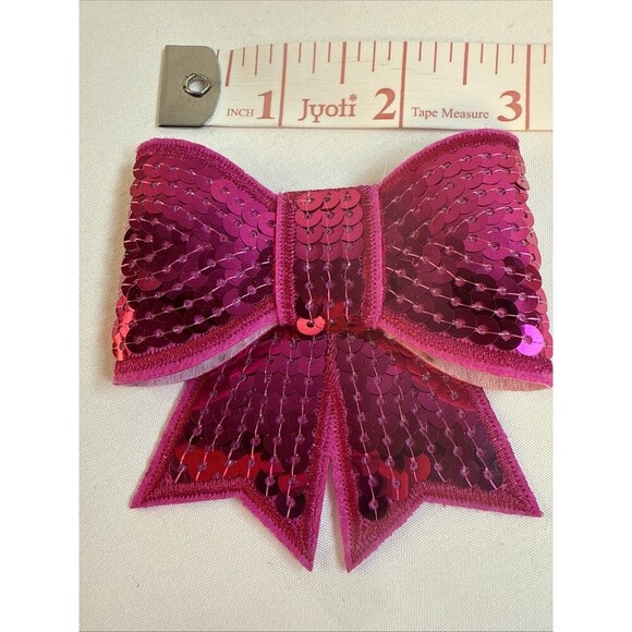 PINK SEQUIN DIMENSIONAL BOW Iron On Patch Applique Trims - Picture 9 of 12